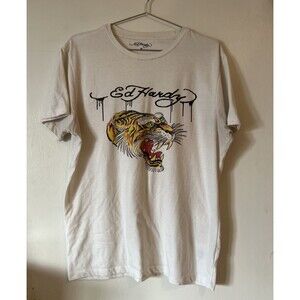 Vintage Y2K Ed Hardy Men's White Short Sleeve T-Shirt | Mens Medium